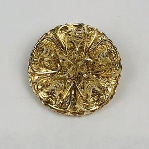 Vintage Gold Colored Filigree Brooch Pin with Hoop Clasp Antique Intertwined